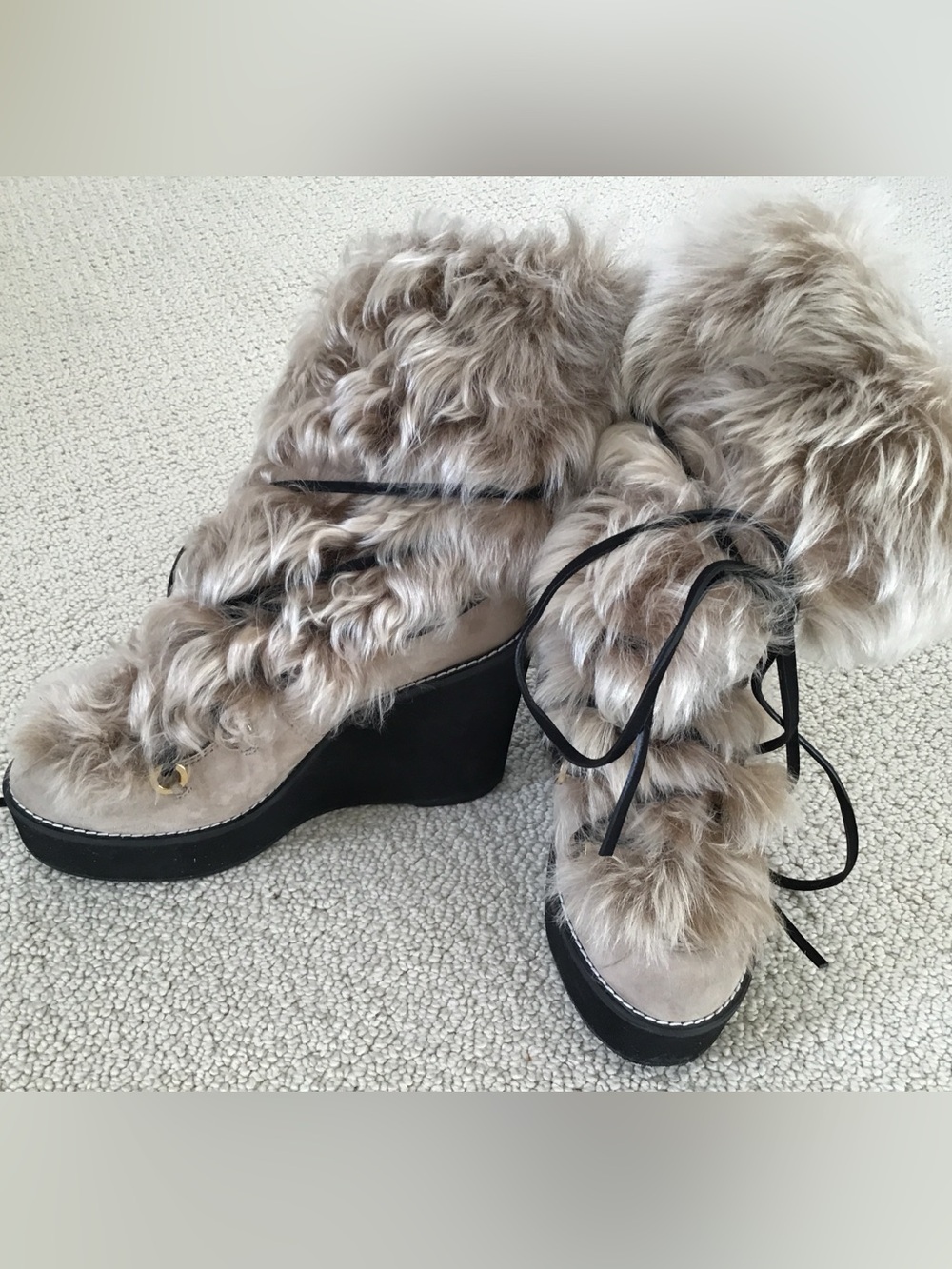 Faux Fur Platform Wedge Boots - worn once!